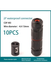 10pcs IP68 2/3 Pin Waterproof Connector Straight Electrical Wire CableConnector Outdoor Plug Socket Terminal Block Junction Box