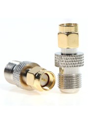 One or 2pcs F Type Female Jack to SMA Male Plug Straight RF Coaxial Adapter F Connector to SMA Adapter Gold Tone