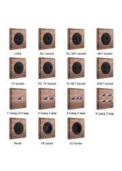 Avoir Black Walnut Solid Wood Wall Light Switches With LED Indicator Toggle Switch 1 2 3 4 Gang 2 Way EU French Electrical Socket