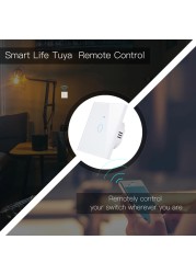 1pc Wall Touch Switch 1/2/3 Gang, EU Type WiFi Smart Glass Panel Switch Tuya App Remote Control, Work with Alexa Google Home