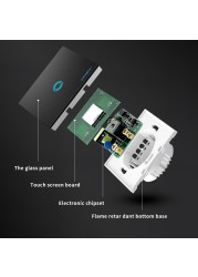 Touch Switch Sensor Switches Led Wall Light 1 Way 110V 220V 220V Lamp Button On Off Control Waterproof Tempered Glass Panel