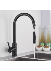 Free Shipping Black Kitchen Faucet Two Function Single Handle Pull Out Mixer Deck Mounted Hot and Cold Water Taps