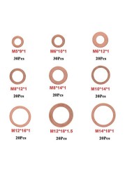 200pcs Copper Washer Gasket Nut and Bolt Flat Ring Set Assortment with Box // M8/M10/M12/M14 for Swamp Sockets