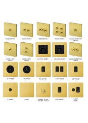 Avoir Gold Wall Light Switch Lever Brass 2 Way Run Off Curtain Momentary Switch Stainless Steel 220V Led Dimmer Usb EU FR Sockets