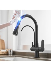 Hot Cold Touch Filter Kitchen Faucets With Sprayer Pull Down Brass Kitchen Mixer Tap Sensitive Smart Sensor Touch Kitchen Faucet