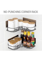 2/1pcs Free Punch Corner Shelf Bathroom Kitchen Storage Rack Holder for Shampoo Toothbrush Towel Spice Jar Bottles Water Cup