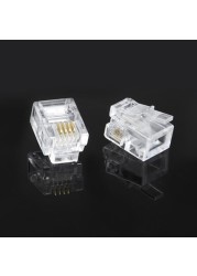 100pcs Crystal Head RJ11 6P 4C Modular Socket Gold Plated Brand New Network Connectors For Mobile Phone Network Cables