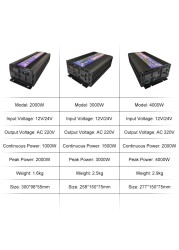 New Pure Sine Wave Inverter 2000W 3000W 4000W Solar Car Inverters with LED Display DC 12V 24V to AC 220V Voltage Converter