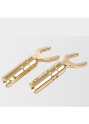 10pcs "U" "Y" Banana Plug Connector Copper Nickel Plated Gold Spade Speaker Mosaic Plug Audio Screw Fork Connectors Adapter