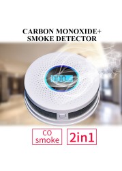 Newest 2 in 1 LED Digital Gas Smoke Alarm Co-Carbon Carbon Monoxide Detector Voice Warning Sensor Home Security High Sensitivity Protection