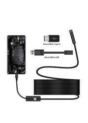 Endoscope Camera 7mm/5.5mm 3 in 1 USB IP67 Waterproof 6 LEDs Borescope Inspection for Windows Macbook PC Android 2/1.5/1M Type-C