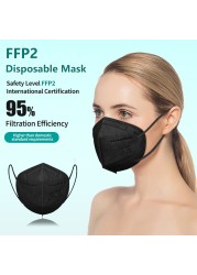 أقنعة 5 طبقات KN95 أقنعة سوداء ffp2fan FFP2 أقنعة CE المعتمدة FP2 Mascarillas FPP2 Negras 95% مرشح التنفس kn95 شهادة