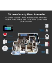 FUERS WIFI GSM Tuya Smart Home Security Alarm System Kits Touch Screen Wireless Burgl Control 433MHz Siren PIR Motion Sensor