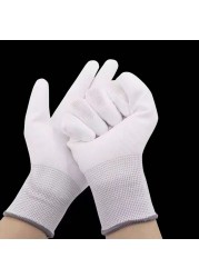 12 Pairs Anti-Static Cotton Work Gloves Thin Wear-Resistant Professional Mesh Construction Gloves PU Coated Anti-Slip Construction Gloves Woodworking Household Ladies Black