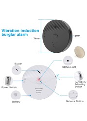 Awapow Tuya WiFi Door Window Alarm Vibration Sensor Wireless Vibration Detector 130dB Audio For Home Security Anti-theft System