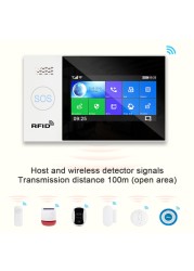 2022 Tuya WiFi GSM Home Security Protection Smart Alarm System Touch Screen Burglar Kit Mobile APP Remote Control RFID Arm and