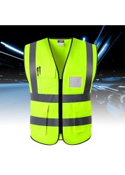 Reminder With Zipper Waistcoat Wear Resistant High Visibility Easy Clean Safety Vest Reflective Multi-Pocket Night Construction