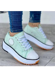 2022 Spring Low-top Sneaker Women Shoes Thick-soled Candy Color Flats Canvas Shoes Female Lady Platform Sneakers Dropshipping