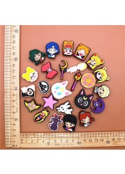 Mix 25pcs/lot Sailor Moon Shoes Buckle Accessories Plastic Tsukino Usagi Shoe Ornament Decoration Clip Fit Croc Jibz Party Kids Gifts