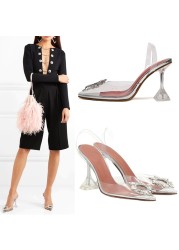 Transparent PVC Sandals Women Pointed Crystal Cup Clear High Heel Stiletto Sexy Pumps Summer Shoes Peep Toe Women Pumps Size 43