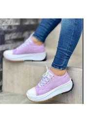 Canvas shoes women 2022 new fashionable canvas shoes breathable high-top casual women's shoes thick-soled lace-up shoes