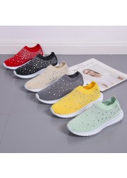 Lucifer Shiny Crystal Knitted Sneakers Women 2022 Spring Breathable Mesh Flats Woman Plus Size Slip On Running Shoes Casual Shoes 43