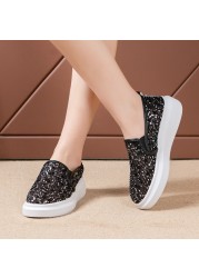 Rimocy Women's Gold Silver Embroidery Loafers 2022 Summer Slip On Casual Shoes Mesh Breathable Mesh Casual Shoes Thick Sole