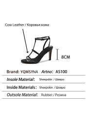 YQMSYNA Elegant Women Sandals Fashion Gladiator Thin Heels Buckle Strap Thin Strap Sandals Handmade Party Women's Shoes AS100