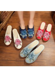 Rimocy embroidery wedge slippers women summer round toe flower platform sandals ladies 2022 outdoor thick bottom beach slippers