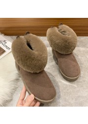 2022 Autumn Winter New Snow Cotton Shoes Cuffs Flat Bottom Short Boots Big Fur Black Warm Velvet Women Boots