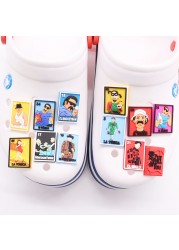 50pcs Mexican Cartoon Cards Shoe Charms Miklo Toxico La Toxica Gallo Negro Miro DIY Wristbands Croc Jibz Buckle Shoe Decoration