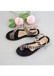 2022 women's summer sandals woman animal flannel flock ladies sandals flat beach shoes leopard print buckle strap women's shoes