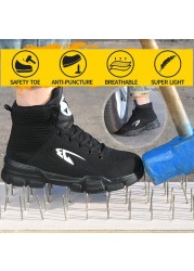 All Seasons Breathable Safety Shoes Steel Toe Cap Sneakers Large Size High Top Puncture-Proof Protective Work Shoes