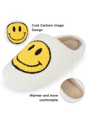 Winter Women Slippers Fluffy Smiley Face Slippers Fur Warm Couple Cotton Shoes Home Indoor Thick-soled Non-slip Floor Shoes 2022