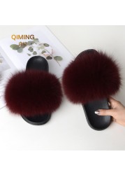 Summer fox fur slippers flat non-slip solid plush home shoes