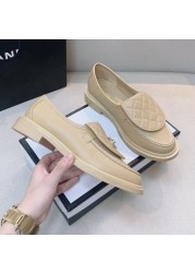 2022 New Luxury Loafers Shoes Woman Brand Turned-over Edge Shallow Mouth Casual Flat Shoes Female Genuine Leather Single Shoe