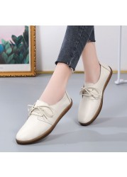 Women Genuine Leather Loafers Women Casual Shoes Comfortable Flat Shoes Casual Ladies Slip On Vulcanized Shoes Office Shoes 41