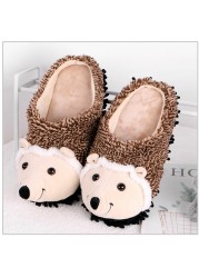 ASILETO-Winter Warm Slippers for Men and Women, Unisex Slippers, Round Toe, Cute Hedgehog, Large Size 35-43, Brown, Indoor Home F999