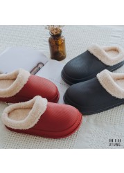 UTUNE Winter Slippers Men Shell Mules Waterproof EVA Indoor Plush Warm Shoes Women Anti-slip Garden Home Slippers Thick Solid