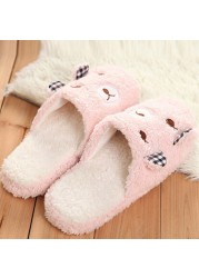 Women Plush Short Winter Slippers Cotton Bear Flat Shoes Home Bedroom Home Soft Velvet