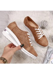 2021 Women Casual Shoes Fashion Hollow Out Summer Women Shoes Breathable Mesh Sneakers Ladies Lace Up Loafers Shoes