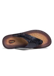 Handmade Leather Slippers Summer Fashion Men Flip Flops Outdoor Slippers Breathable Comfortable Men Flip Flops Plus Size