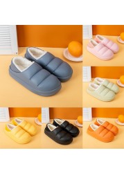 Winter Women Fur Slippers Waterproof Warm Plush Household Slides Indoor Home Thick Sole Shoes Non-slip Solid Couple Sandals