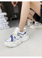 2022 spring new sponge cake thick bottom casual sneakers toe layer cowhide medium heel color matching old shoes tide shoes