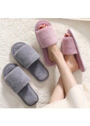 2021 Fashion Soft Fur Slippers Slides Home Indoor Floor Shoes Solid Volvi Slippers for Bedroom Open Toe Comfortable Shoes Women Gray