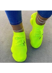 Women platform sneakers sock shoes summer breathable cross-tie air mesh round toe fashion casual sports lace up 2021 girl female