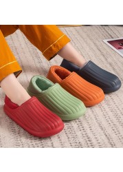 2021 Waterproof Cotton Slippers Thick-soled Plush Winter Warm Home Indoor Slippers Outdoor Slippers Memory Foam For Couples Shoes