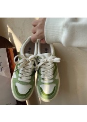 QWEEK Sneakers Yellow Green Pink Design White Sneakers Women's Spring 2022 Korean Sports Platform Flat Shoes Vulcanize Canvas