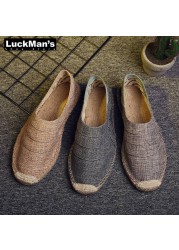 Men's Canvas Espadrilles, Casual Shoes Without Lace-up, Breathable, Handmade, Large Size 45