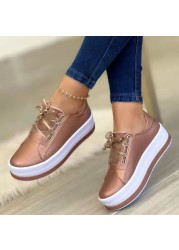 Rimocy Plus Size Thick Bottom Sneakers Casual Woman Lace Up Platform Shoes Women Gold Silver Round Toe Flat Shoes Ladies 43